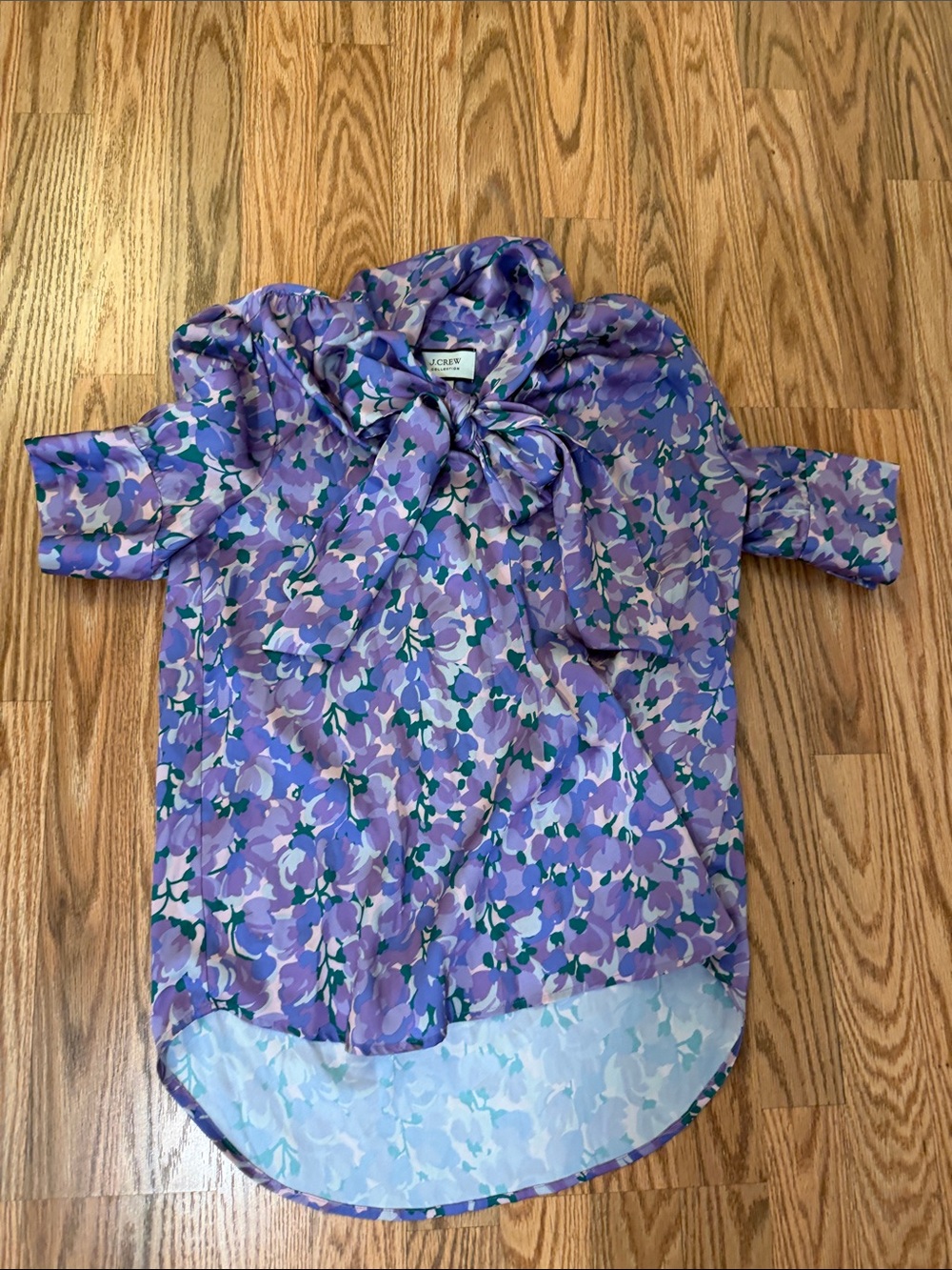 J. Crew Purple Floral Bow-Neck Blouse